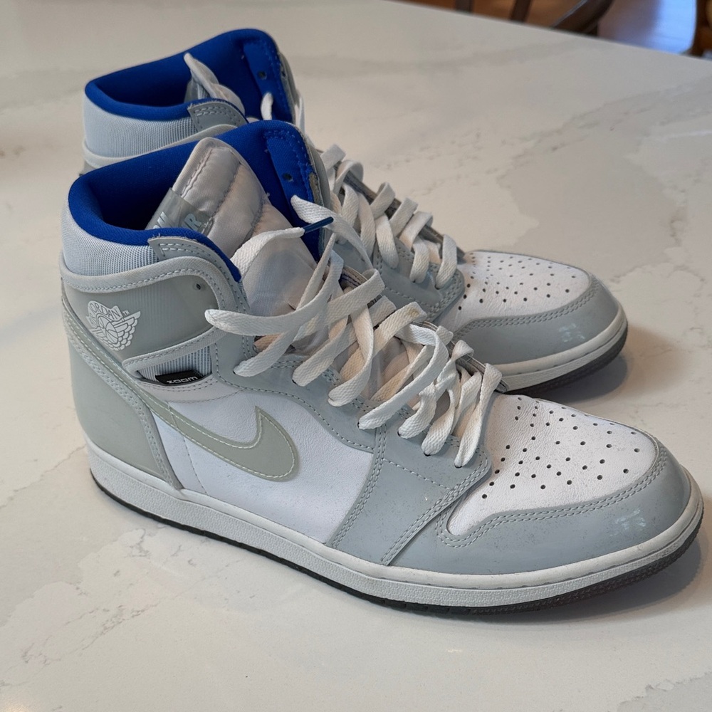 Nike Air Jordan Men's Light Gray, White & Blue High-Top Sneakers